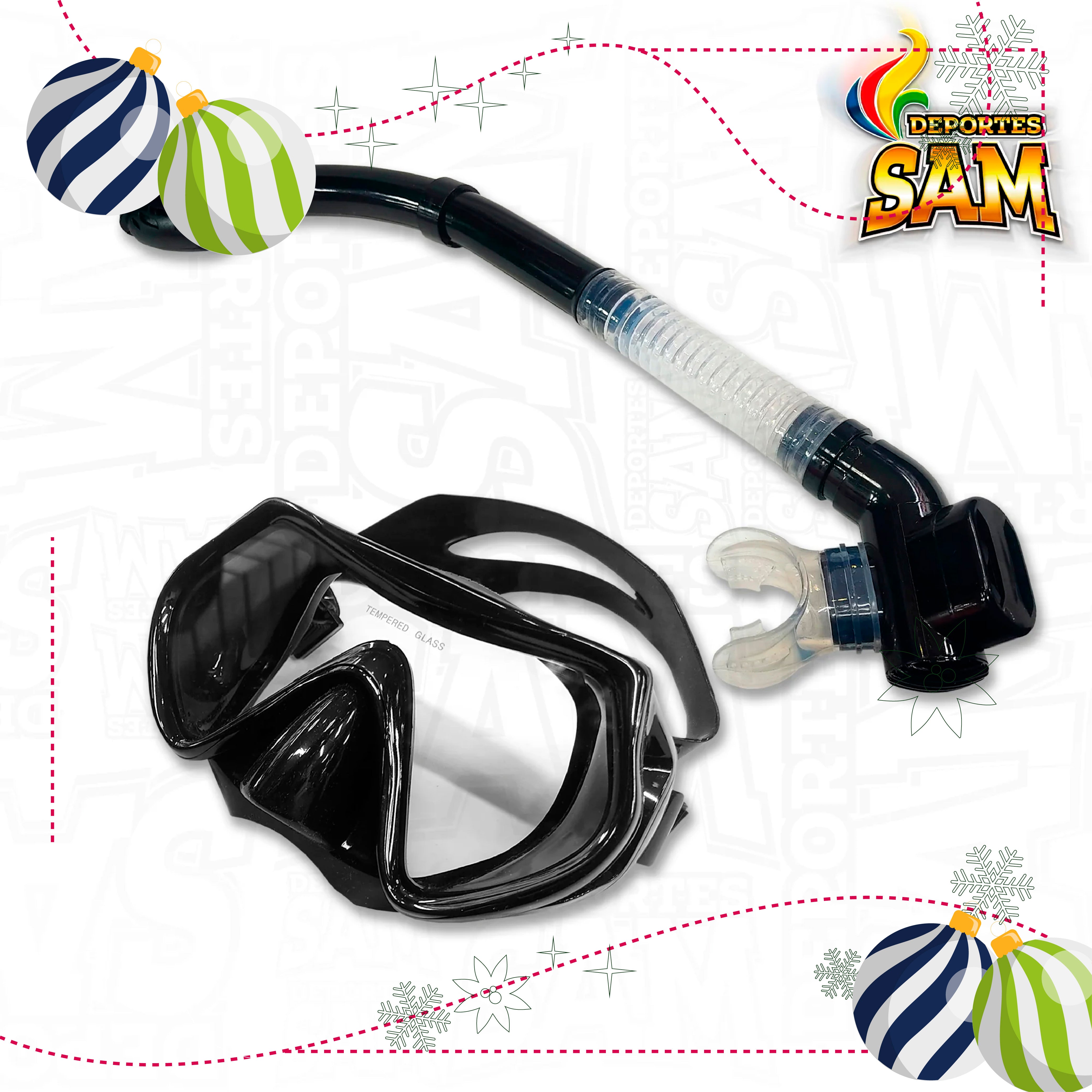 SET CARETA SNORKEL WONDER TEMPERED GLASS DOBLE VALVULA