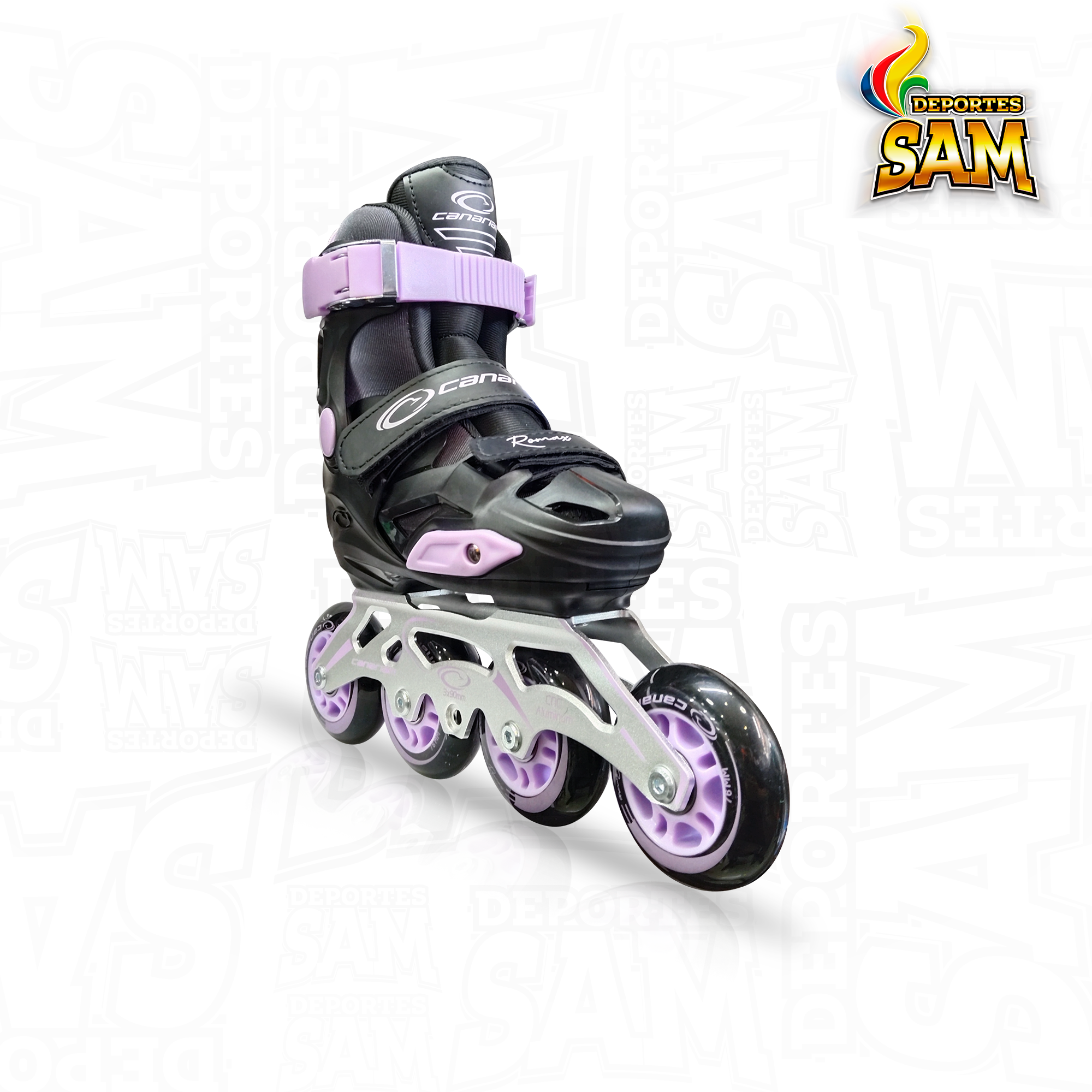 PATINES ROMAX NEGRO X LILA CANARIAM