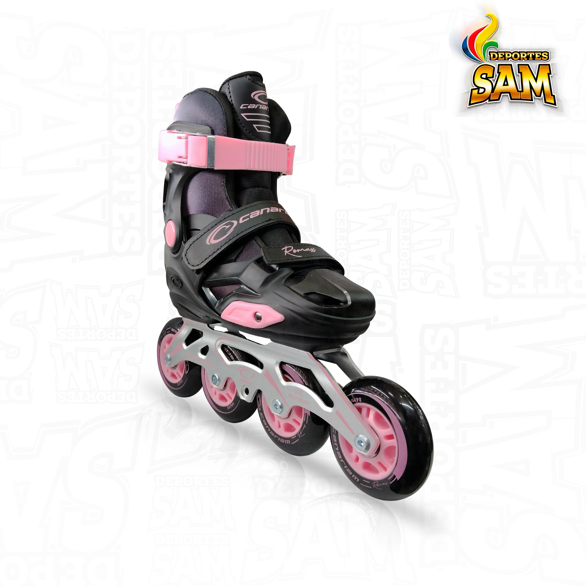 PATINES ROMAX NEGRO X ROSADO CANARIAM