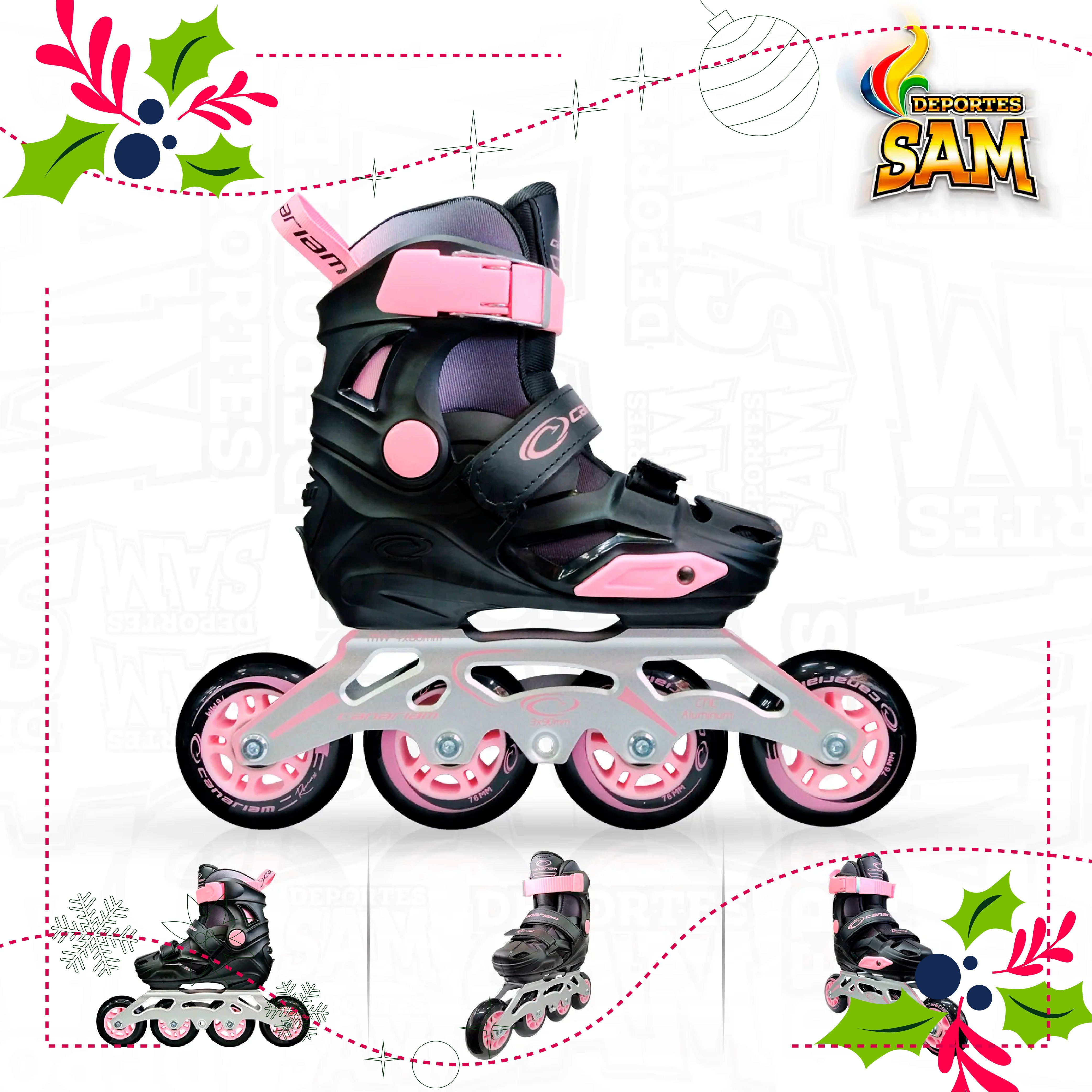 PATINES ROMAX NEGRO X ROSADO CANARIAM