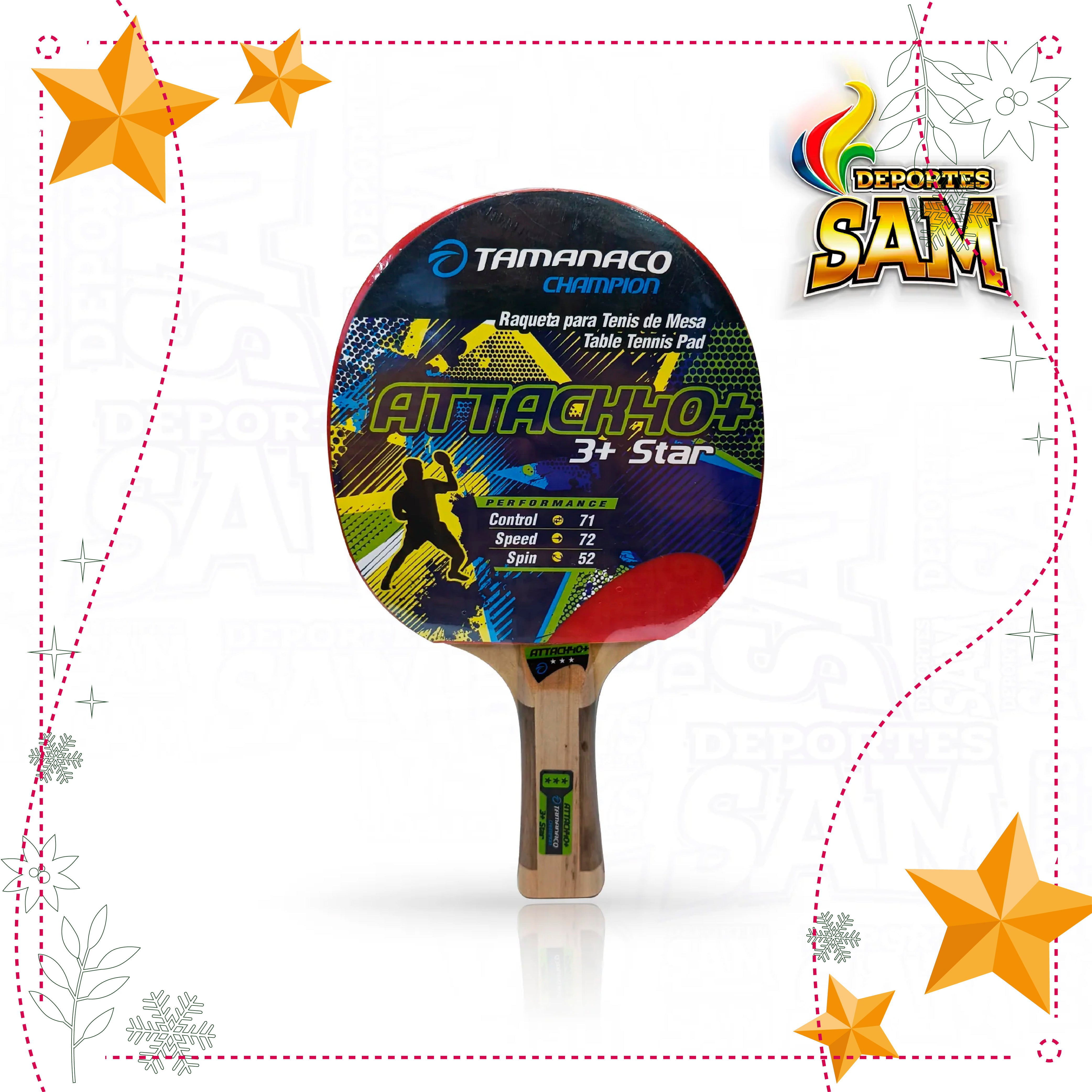 RAQUETA PING PONG  3 ESTRELLAS TAMANACO ATTACK 40+ -