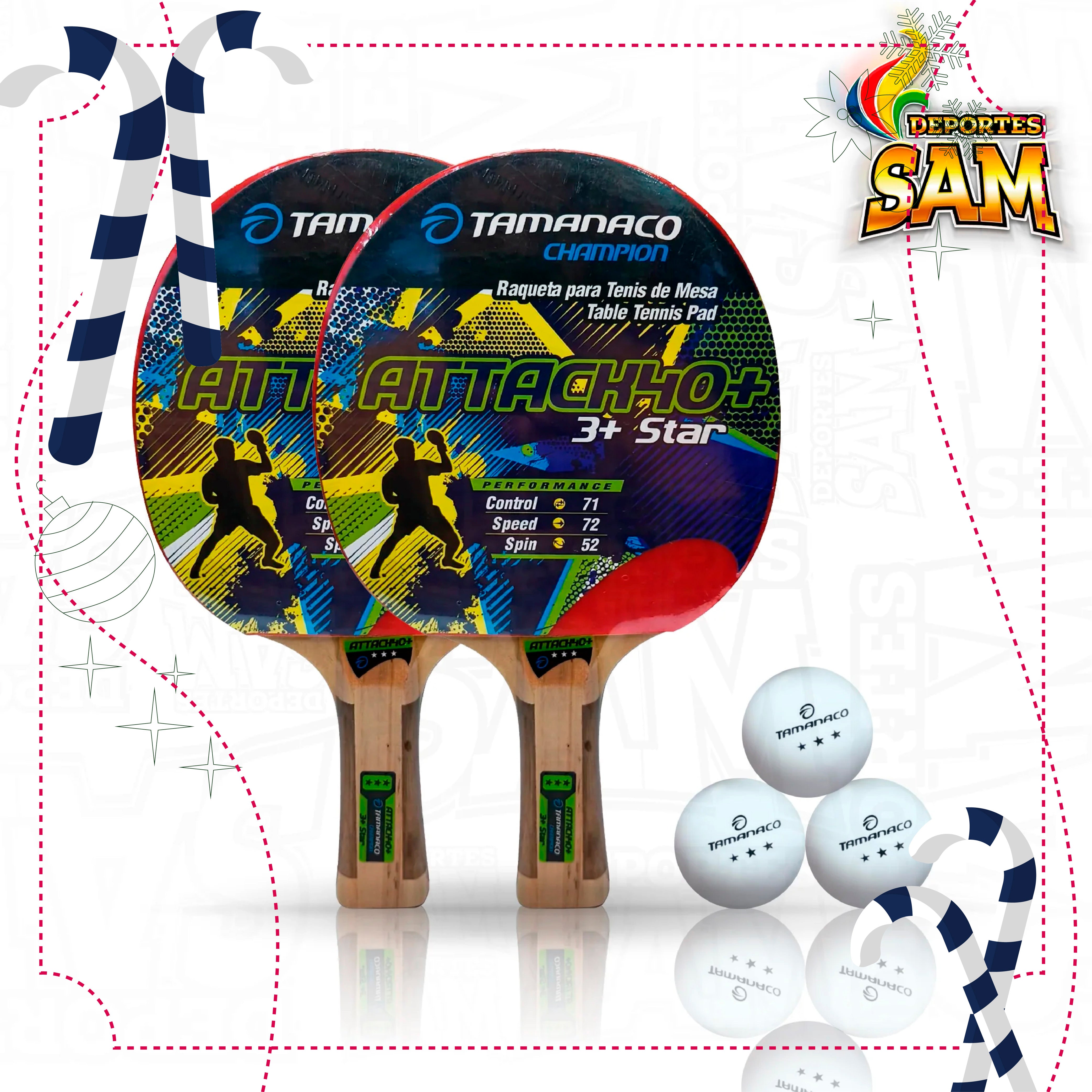 SET 2 RAQUETAS Y 3 BOLAS PING PONG 3 ESTRELLAS TAMANACO